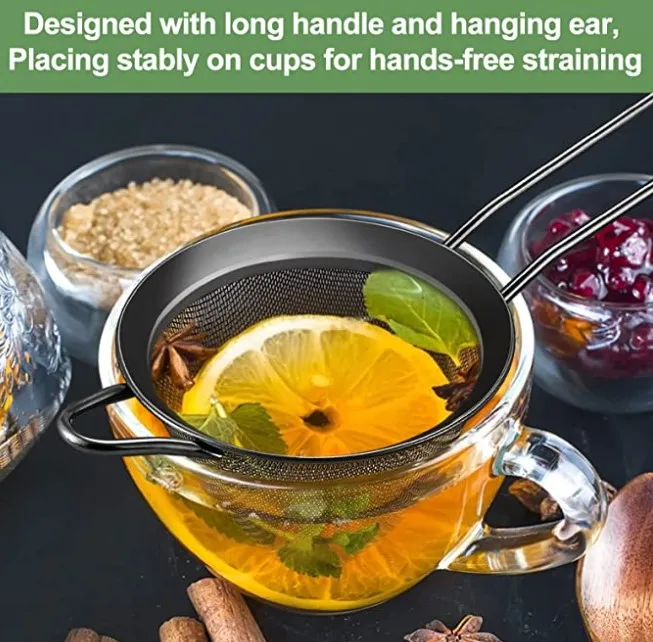 Mesh Strainer, 3.3 Inch Stainless Steel Tea Cocktail Coffee Flour Strainer with Long Handle for Kitchen Bar, Small Conical Cone