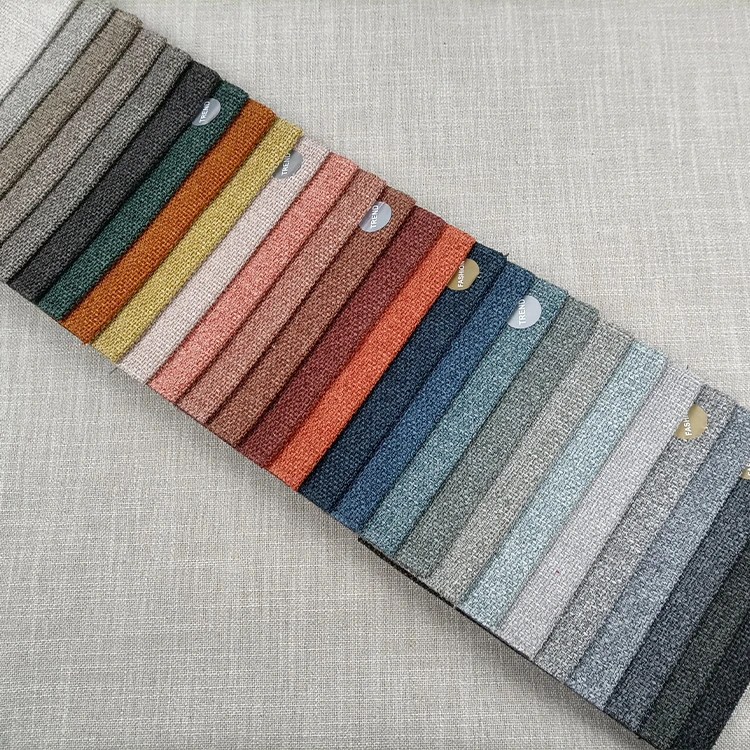 In stock hemp curtain cheap waterproof 100% polyester plaid grey upholstery fabric for sofa