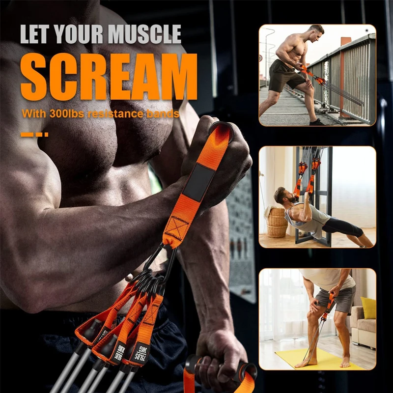 300lbs Bande De Latex Resistant Toning Tube 11Piece 11pcs Elastic Latex Fitness Workout Exercise Resistance Bands Set with Bag