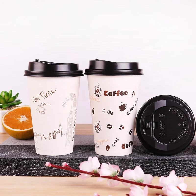 Пользовательский Одноразовый бумажный стаканчик, классический дизайн, бумажная кофейная чашка с крышкой