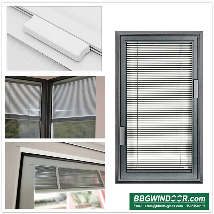 BBGWINDOOR Hot Selling Aluminium Double Glass Door With Venetian Blinds Magnetic Curtain Anti-Damage Blinds For Windows