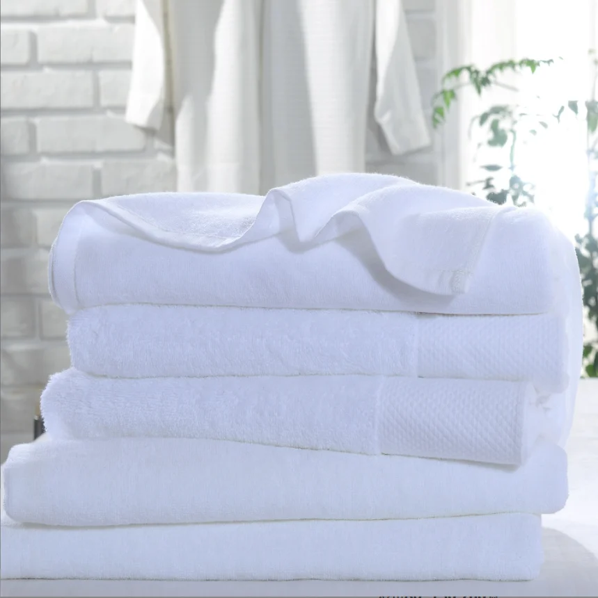 Наборы белых полотенец с вышитым логотипом на заказ для спа, махровое роскошное банное полотенце из 100% хлопка, Наборы полотенец для отелей