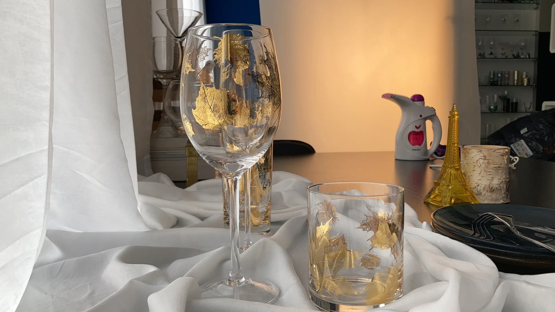 Hand Blown Gold Goblets Clear Wine Tasting red wine glass Wedding, Anniversary Custom LOGO wine glass