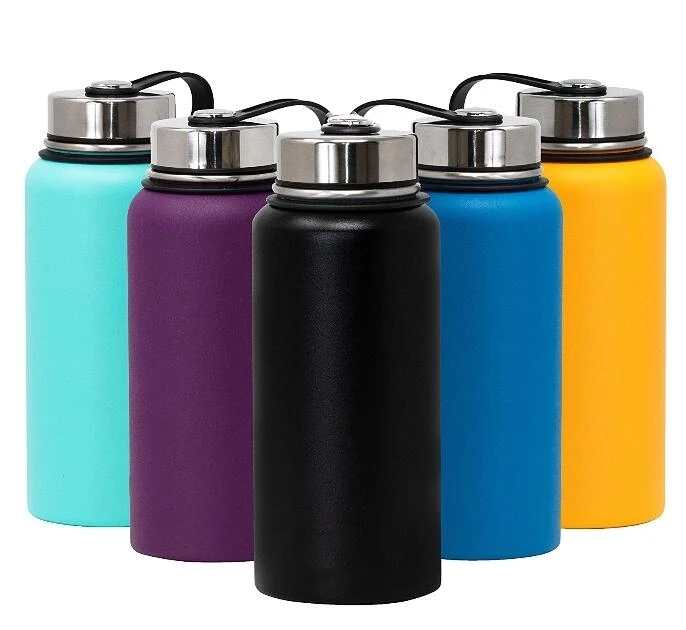 32 oz Stainless Steel Vacuum Wide Mouth Water Flask with Leakproof Lid Standard Metal Canteen with Wide Rotating Handle for Cam