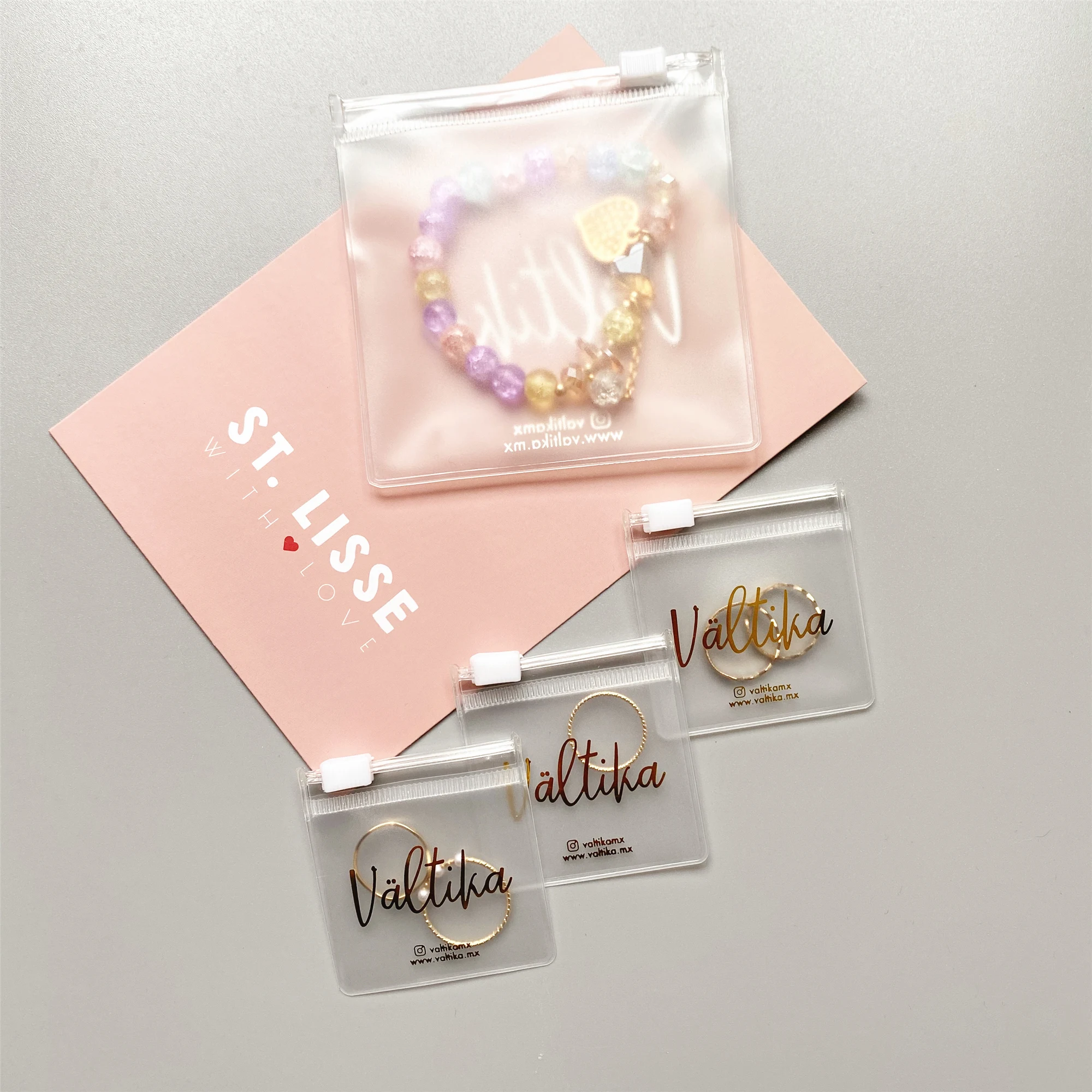 Custom Gold Foil Logo Mini PVC Plastic Jewelry Pouch Cosmetic Slide Zip Lock Packaging Bags For Jewelry Rhinestones Glitter