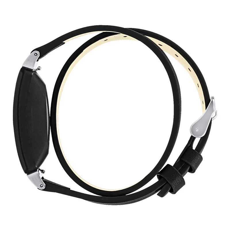 Extra Long for Fitbit Inspire/Inspire HR Wrist Strap Stainless Steel Silver Black Buckle Double Tour Leather Watch Band