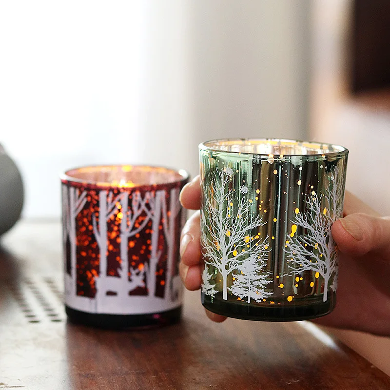 Wholesale Christmas Electroplate Candle Jar Custom Glass Holders Beautiful Glass Candle Holder Luxury Candle Cup