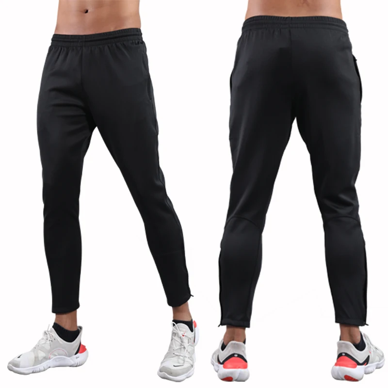 Mens Soccer Training Sport Trousers with Pocket Zipper Jogging Male Fitness Workout Running Pants 1 Piece Sportswear Adults