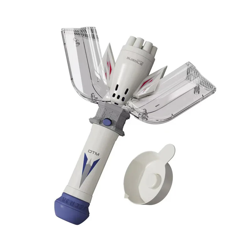 2022 New arrivals kids cool automatic  handheld bubble wand porous transform gatling bubble machine toys with music and lights