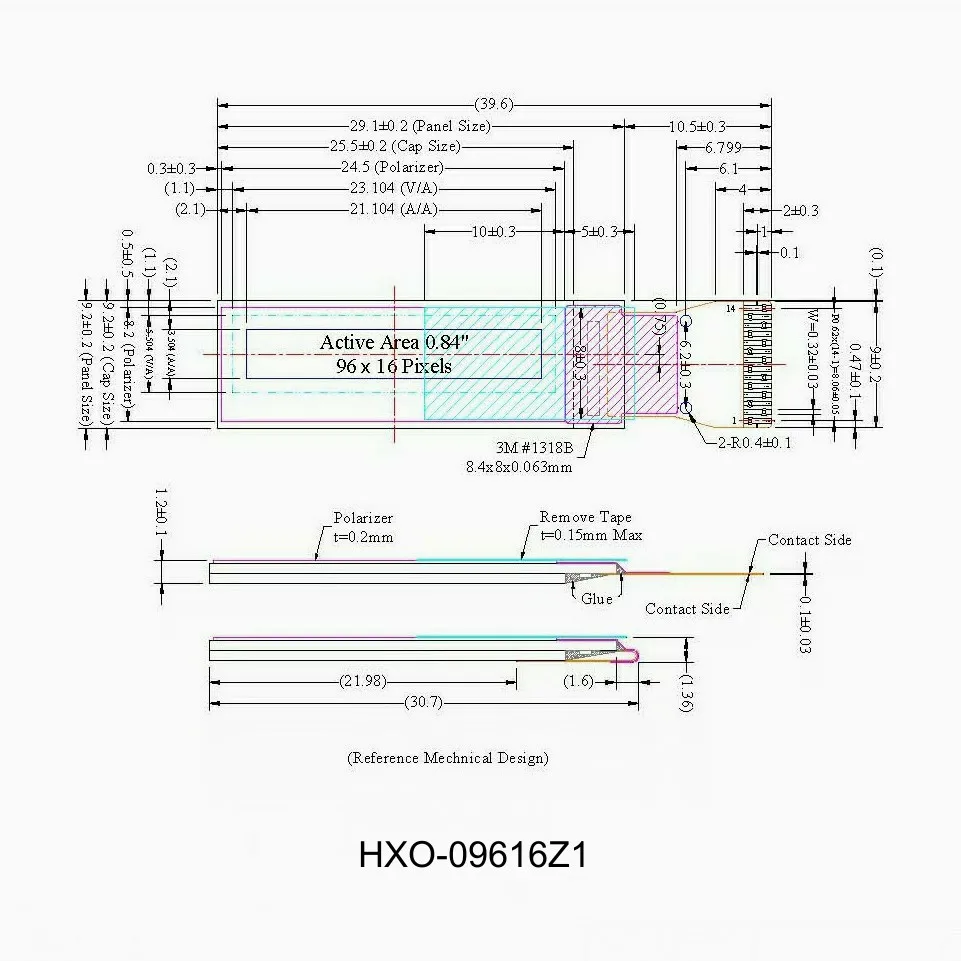 0.84 inch 96x16 oled display driver IC ssd1306 oled display 1.3 14 pin connector mini oled i2c 120 nits 2000:1 Contrast