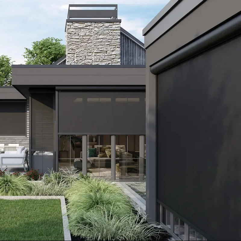 Manual Motorized Aluminium Windproof Zipper Track System Slide Exterior Solar Screen Electric Outdoor Roller Blind For Windows