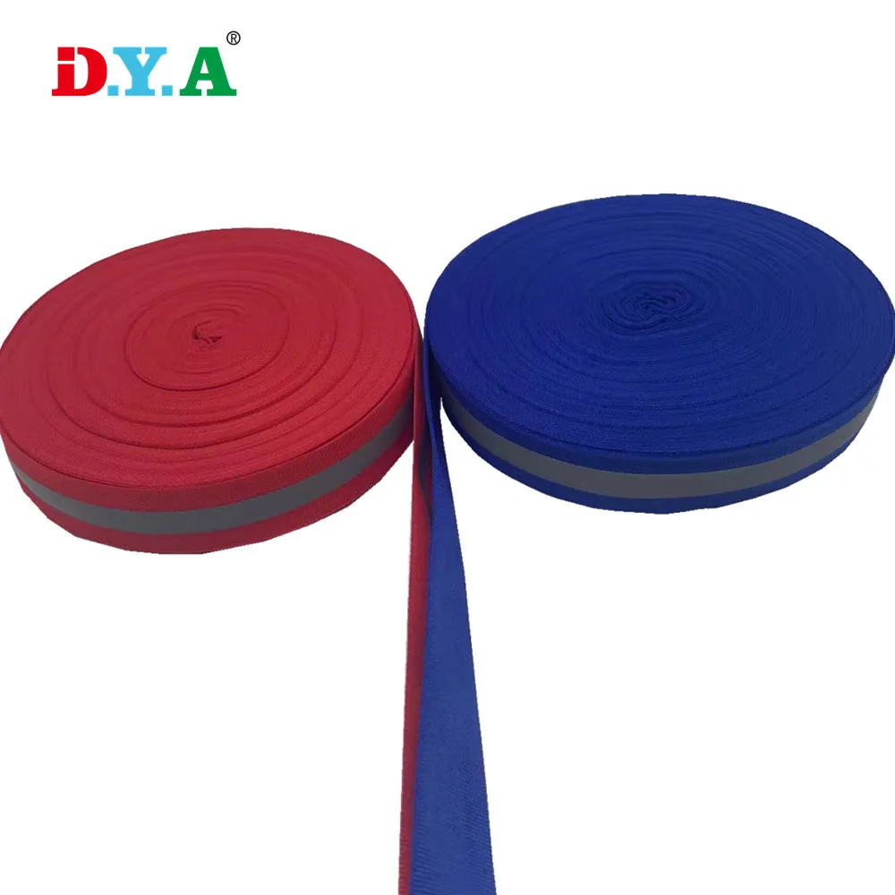 Orange white yellow red blue customize color reflective polyester webbing safety tape for outdoor