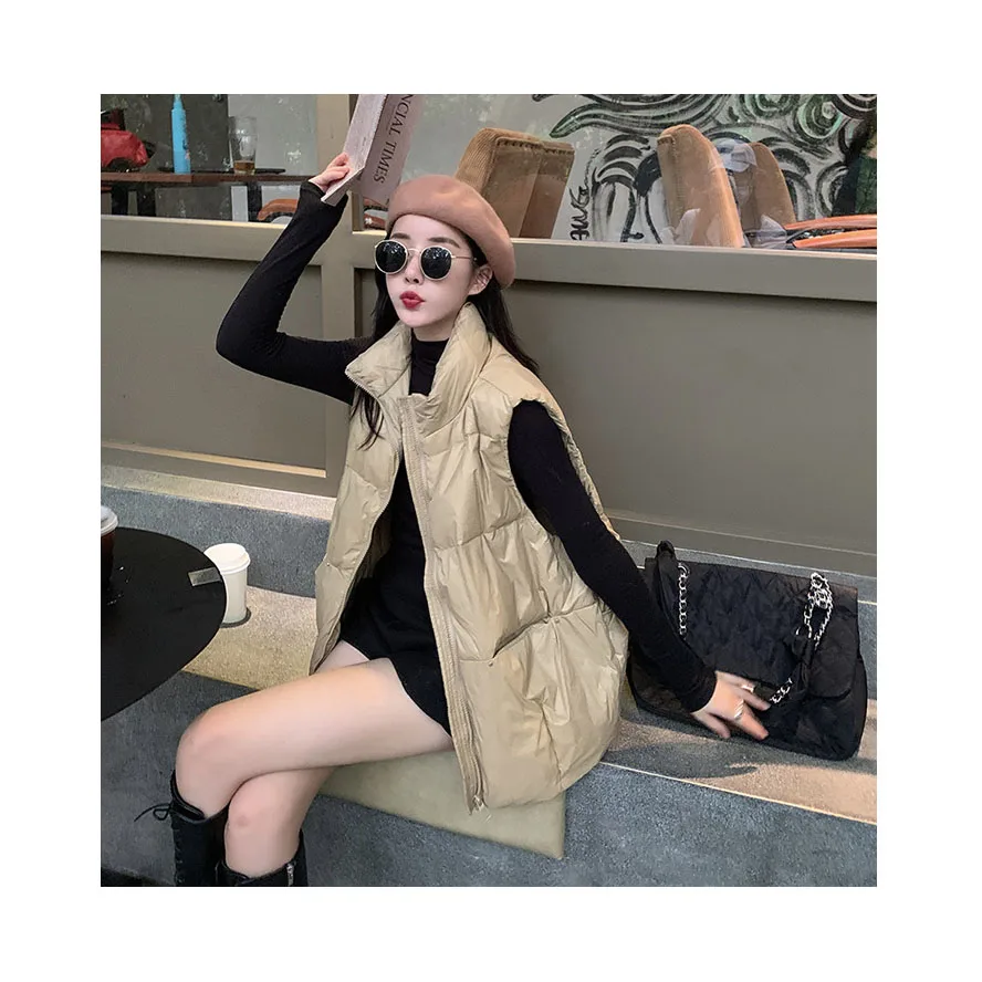 Explosive factory direct sales down vest women autumn and winter sweet solid color stand-up collar zipper vest
