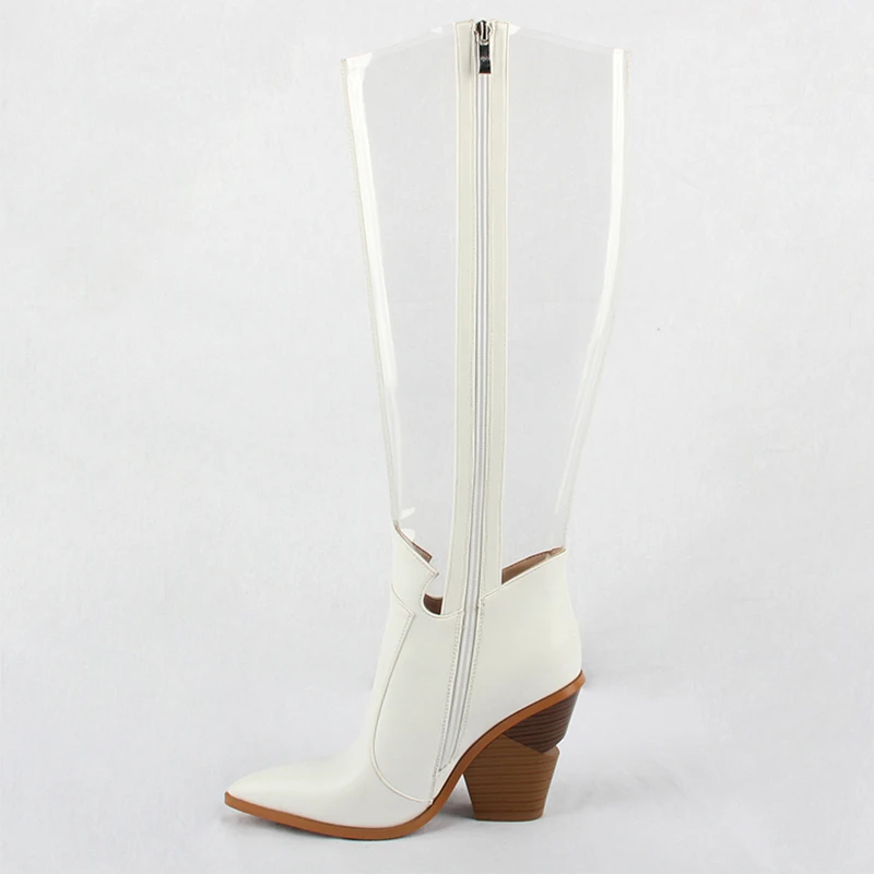 WETKISS Wholesale OEM Shoes Factory Supply Strange Heel Shoes Fashion PVC Transparent Boots Western Boots Knee High Boots Women