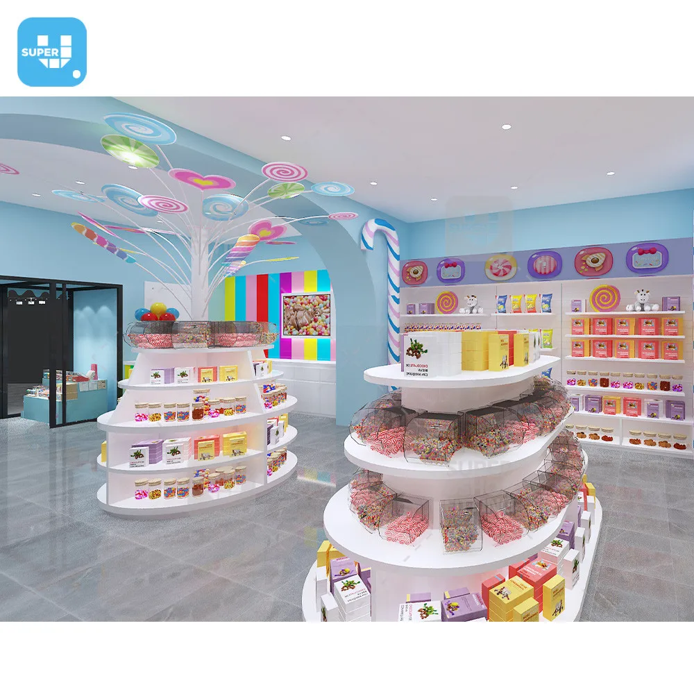 Красочная подставка для леденцов самостоятельной сборки голубой сладкий магазин украшение круглые деревянные корзины конфет на заказ акриловая витрина полка продажи