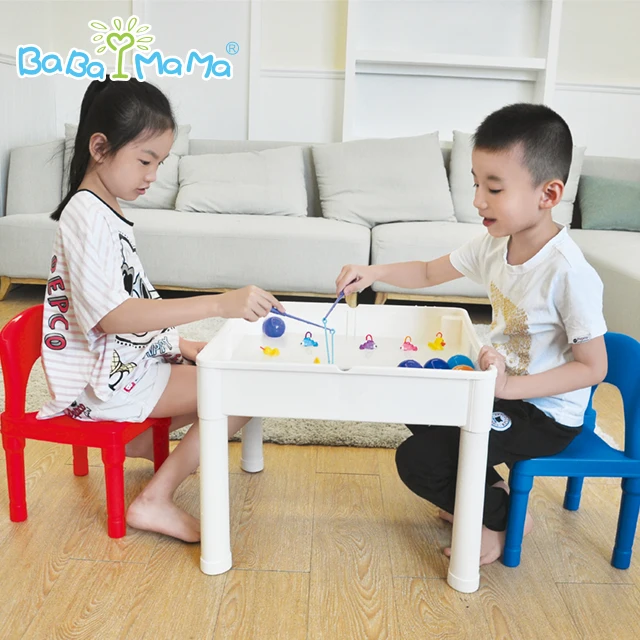 Plastic Baby Study Activity Playing Building Block Kids Play Table Chairs Play Set