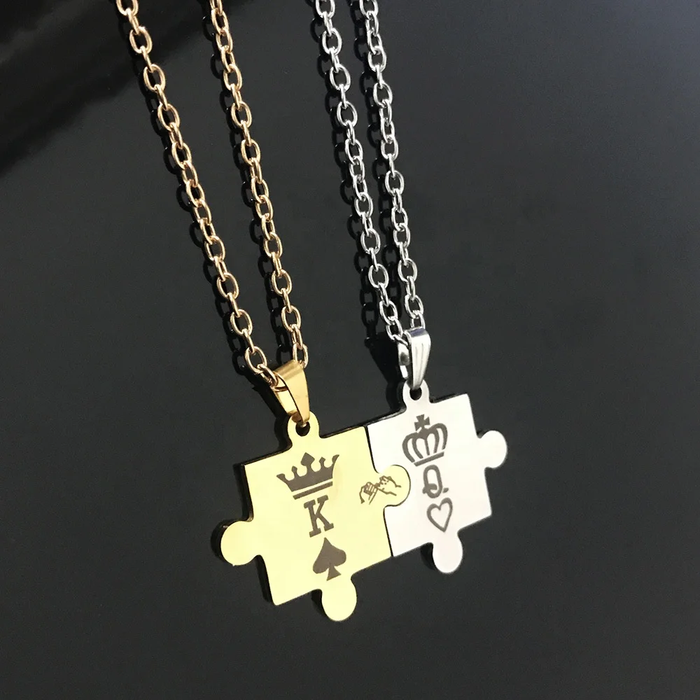 Wowei Customized Engraving Stainless steel puzzle piece best friend gift pendant for Men Women Couple Jewelry necklace