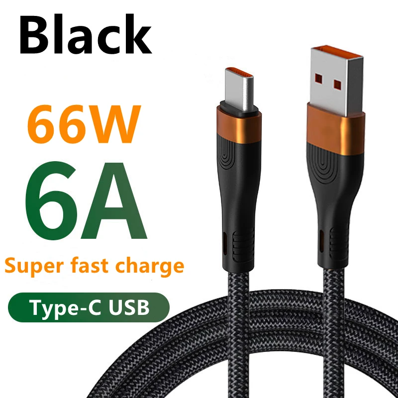 6A 66W USB Type C Cable For Huawei Mate 40 Pro Samsung Xiaomi 5A Fast Charging USB-C USB C Charger 90 Degree Cable Data Cord 6A