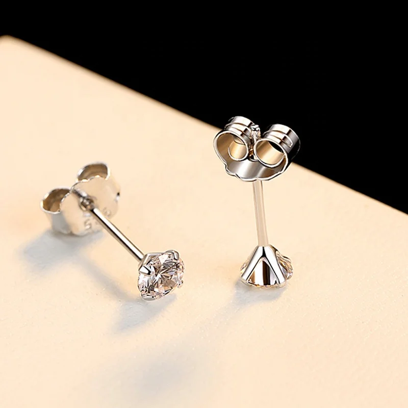 Fashion 925 Sterling Silver Clear Claw Setting  Cubic Zircon Stud Earrings Classic Silver earring