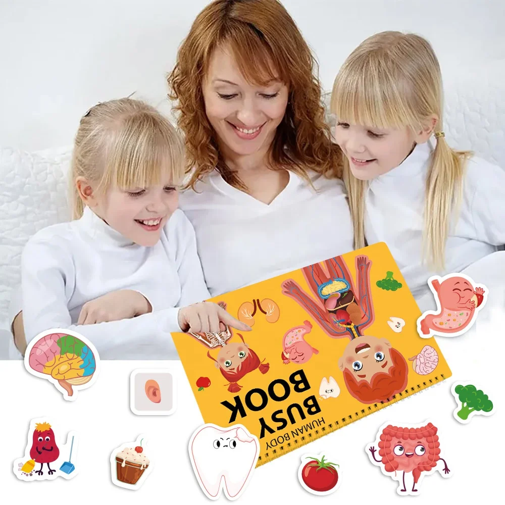Montessori human body anatomy busy book toy toddlers educational preschool learning activity autism quiet book stickers book set