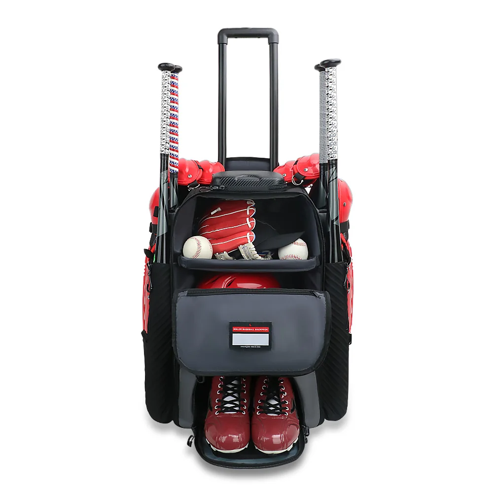 2023 Black Charcoal Roller Wheeled Baseball Backpack