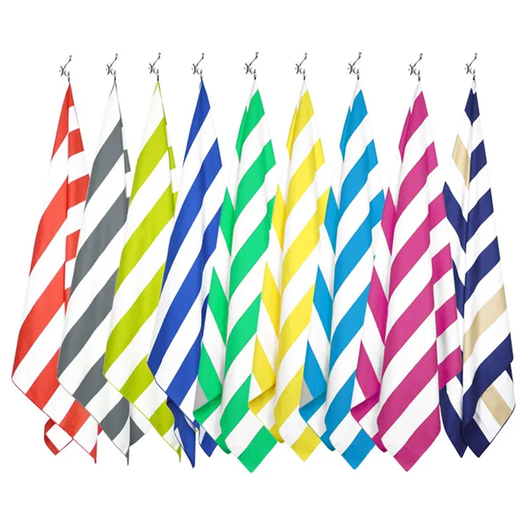 Recycled Microfiber striped  towel 200 gsm light weight quick dry sand free with two side  striped printing for beach