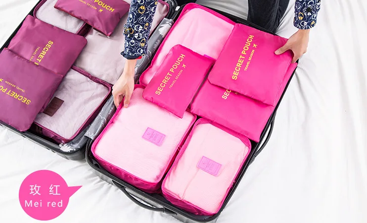 
Low MOQ fashion 6 pcs compression luggage organizers travel bag personal packing cubes wholesale travel bag organizer 