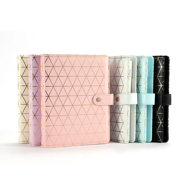 Custom A5 PU Leather Loose Leaf Budget Binder A6 Organizer Planner Ring Binders with Gold Grid Notebook Cover