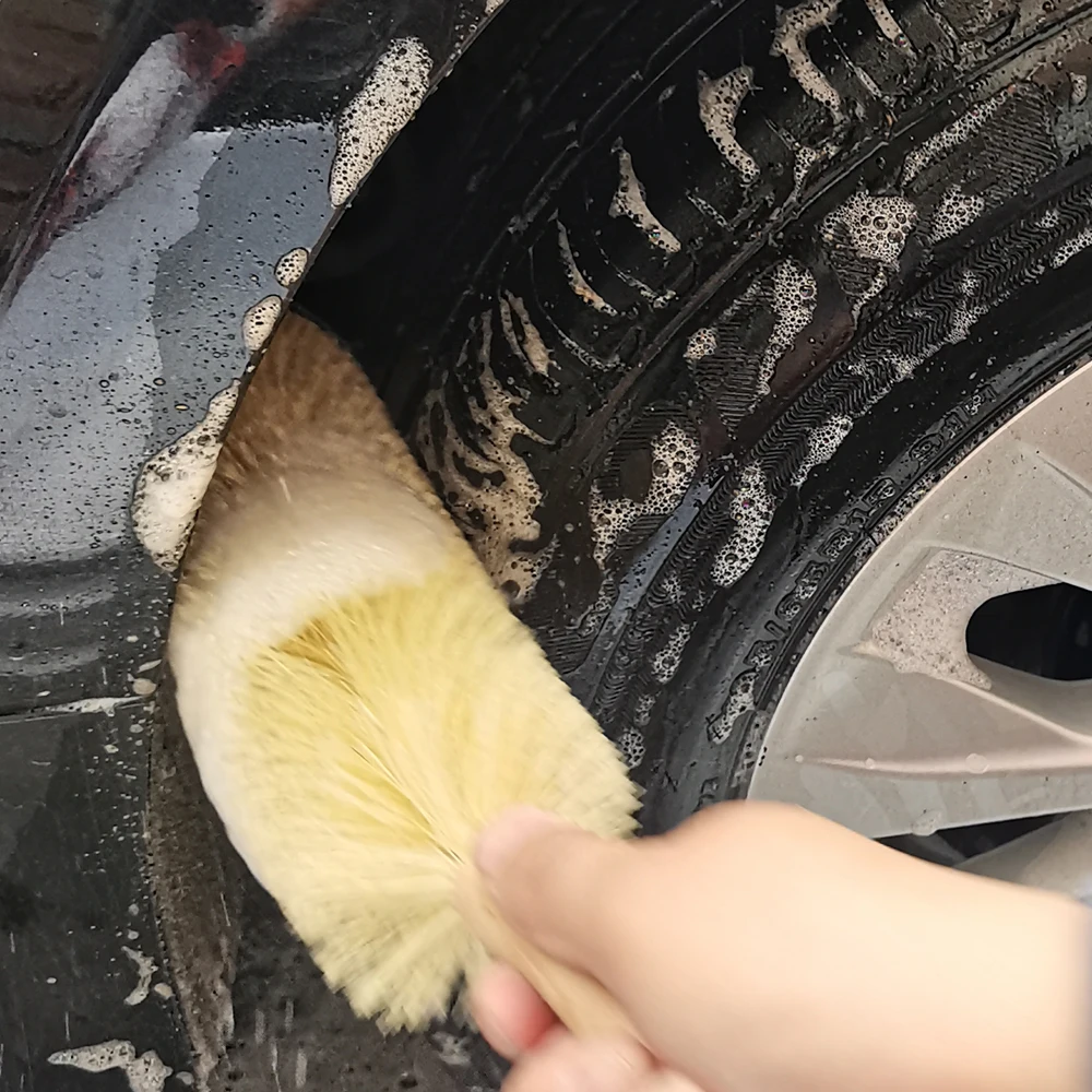 Premium Sisal Wheel Brush Wheel Rim and Engine Cleaning Brushes with Durable Wooden Handle for Effective Auto Detail
