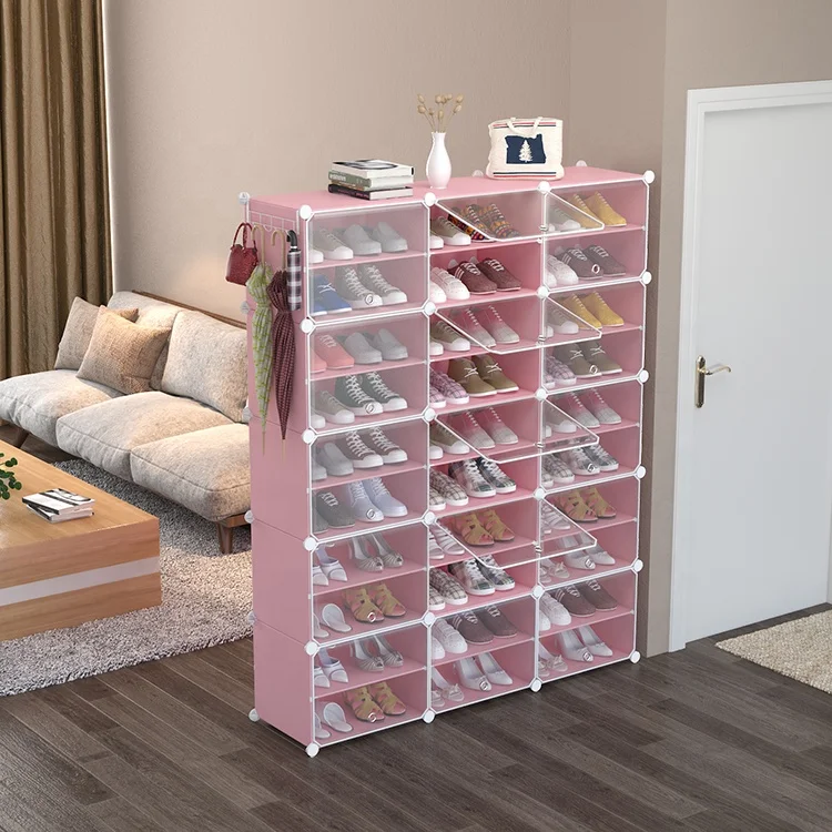Foldable Plastic Shoe Rack Organizer With 15 Doors Shoe Organizer With Sticker