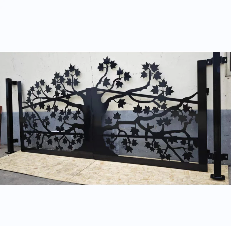 The motor is automatically open Munich Style Dual Swing Laser cut Galvanized Steel Metal Wrought Iron Fence Panel Gate 16 x7 ft