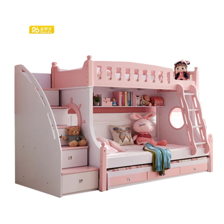 Redde Boo pink beauty princess children cartoon modern bunk bed girls wooden bunk bed