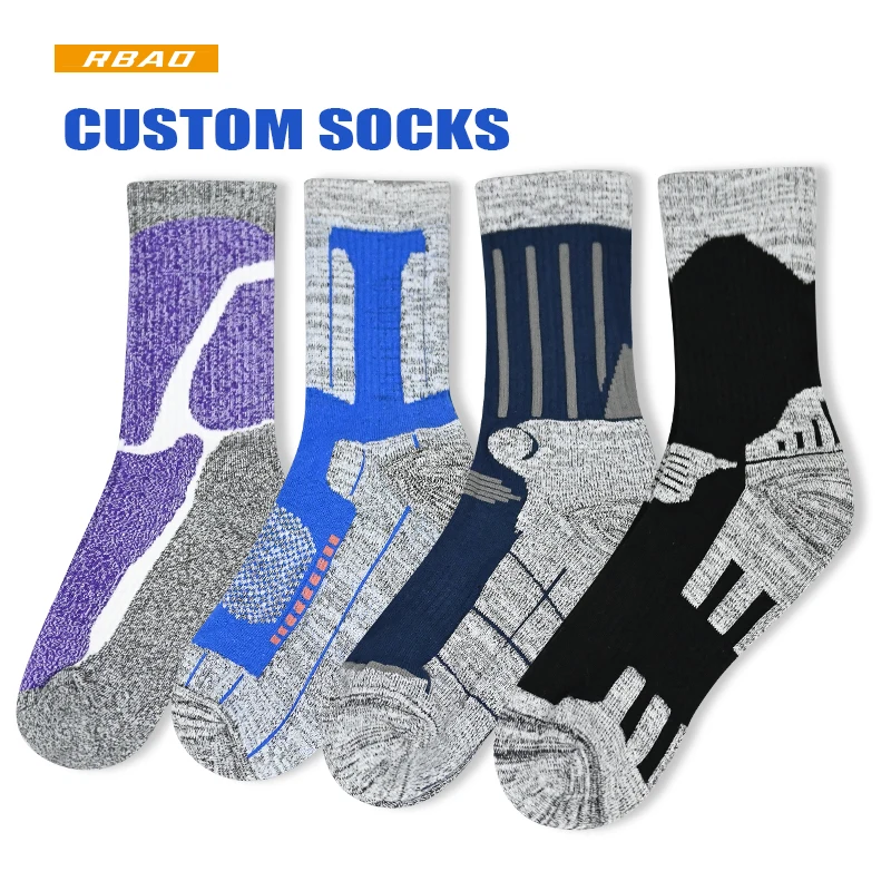 logo print designer custom sox unisex outdoor hiking short crew socks thick warm winter  merinos wool ski socks