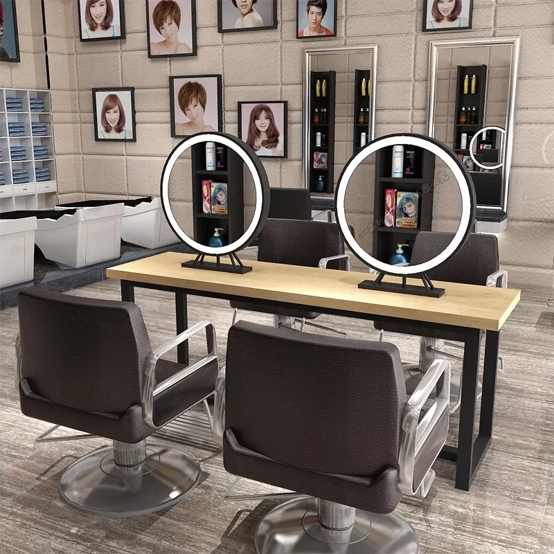 led round mirror station double sided salon styling station