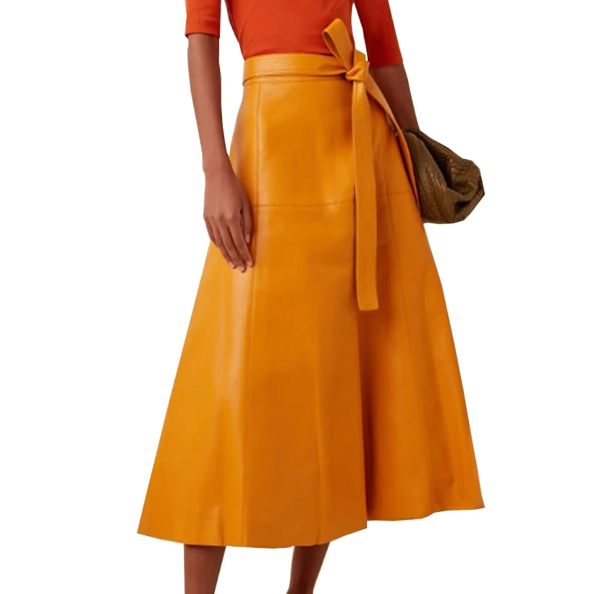 Custom high waist belt PU long skirt skirts for women Leather skirt