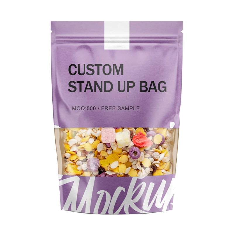 Custom Printed Recyclable Plastic Resealable Zip lock Doypack Stand Up Pouch Frosted Plastic Packaging Bag With Zipper