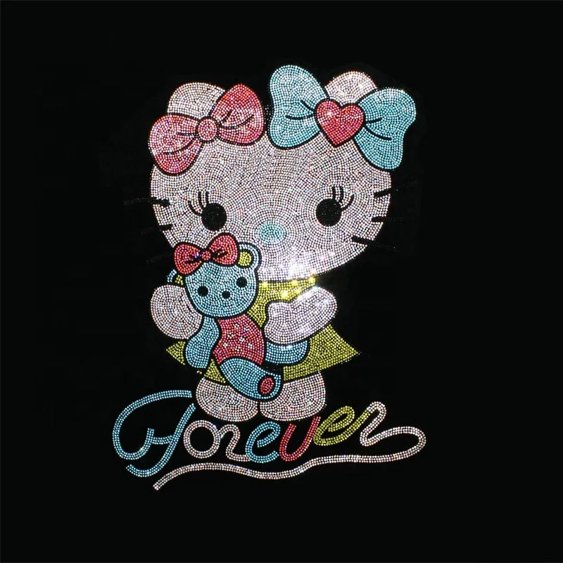Factory Rhinestone Designs Crystal Diamond Pattern Rainbow Iron On Letters Cat Heat Transfer Rhinestone Top Custom