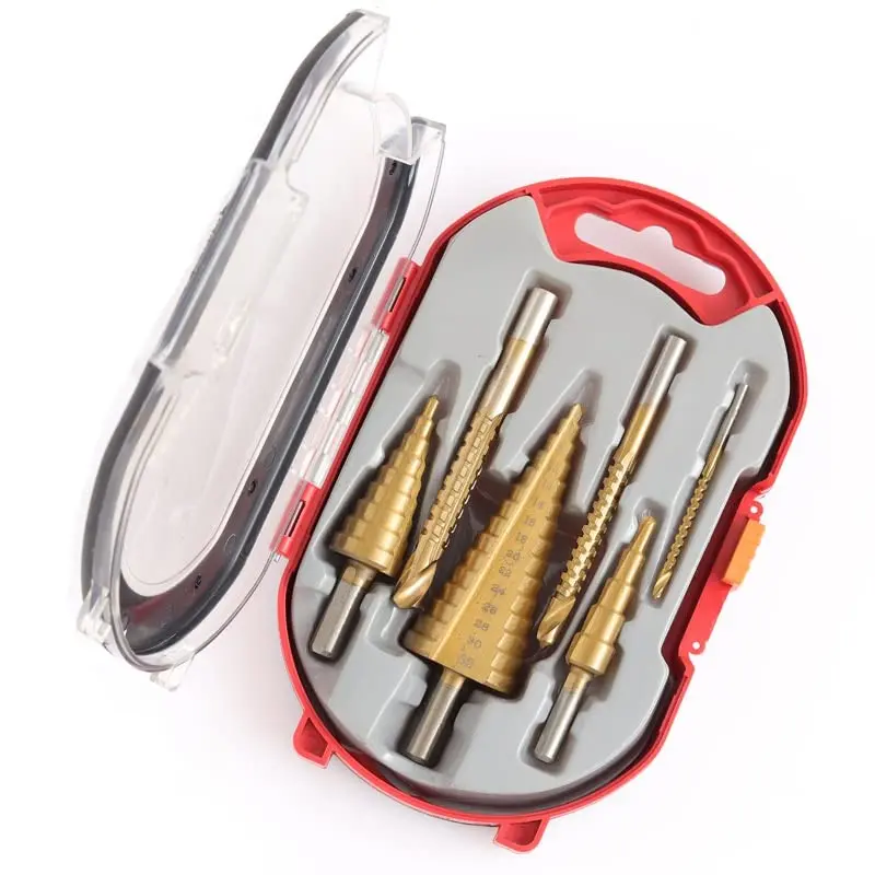 6Pcs Step Sawtooth Drill Bit HSS Titanium Plated Straight Groove Drilling Power Tools Metal Wood Hole Cutter Core Opener