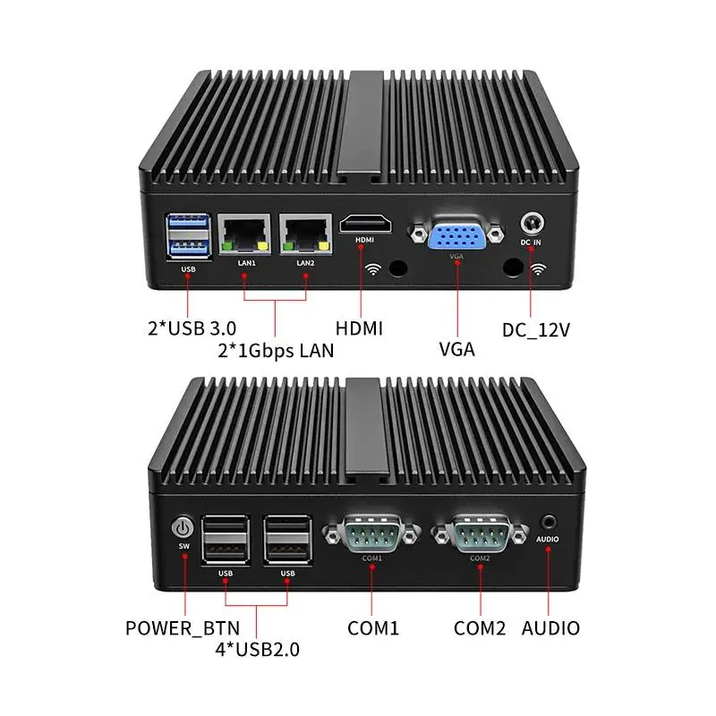 Fanless Industrial Mini pc j4125 N2840 N4000 J1900 Dual LAN Dual RS232 Win10/11 Pro Linux Ubuntu WIFI Desktop Computer Home pc
