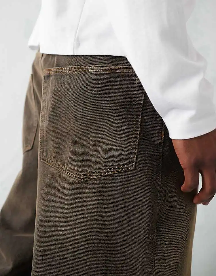 Wholesale Custom High Quality Wash Brown Loose Wide Leg Plus Size Baggy Jeans Pants For Men