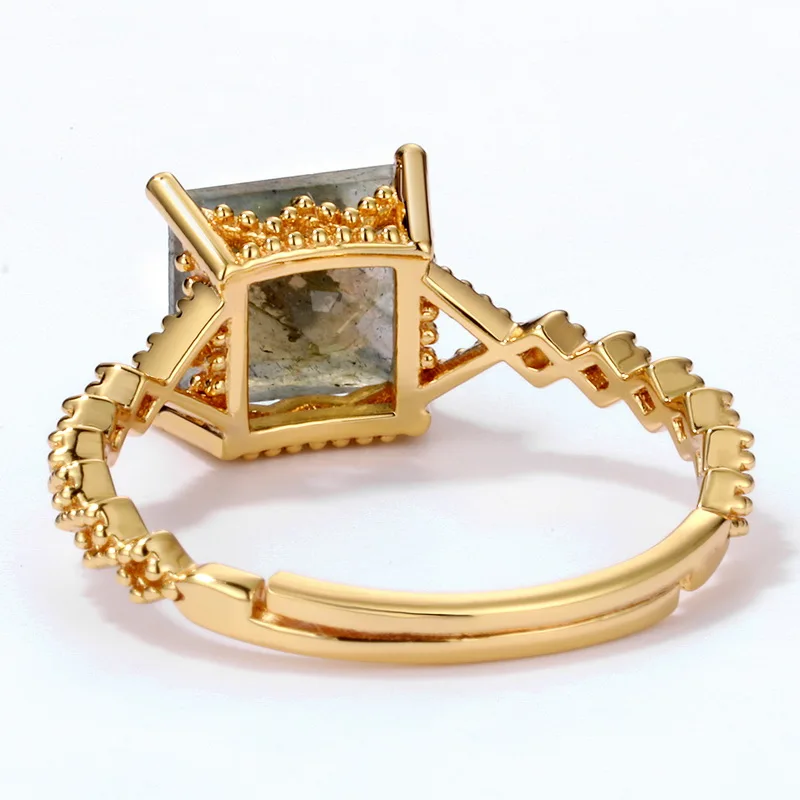 High Quality Square Stone 925 Sterling Silver Ring Labradorite Gold-plated Wedding Ring For Women