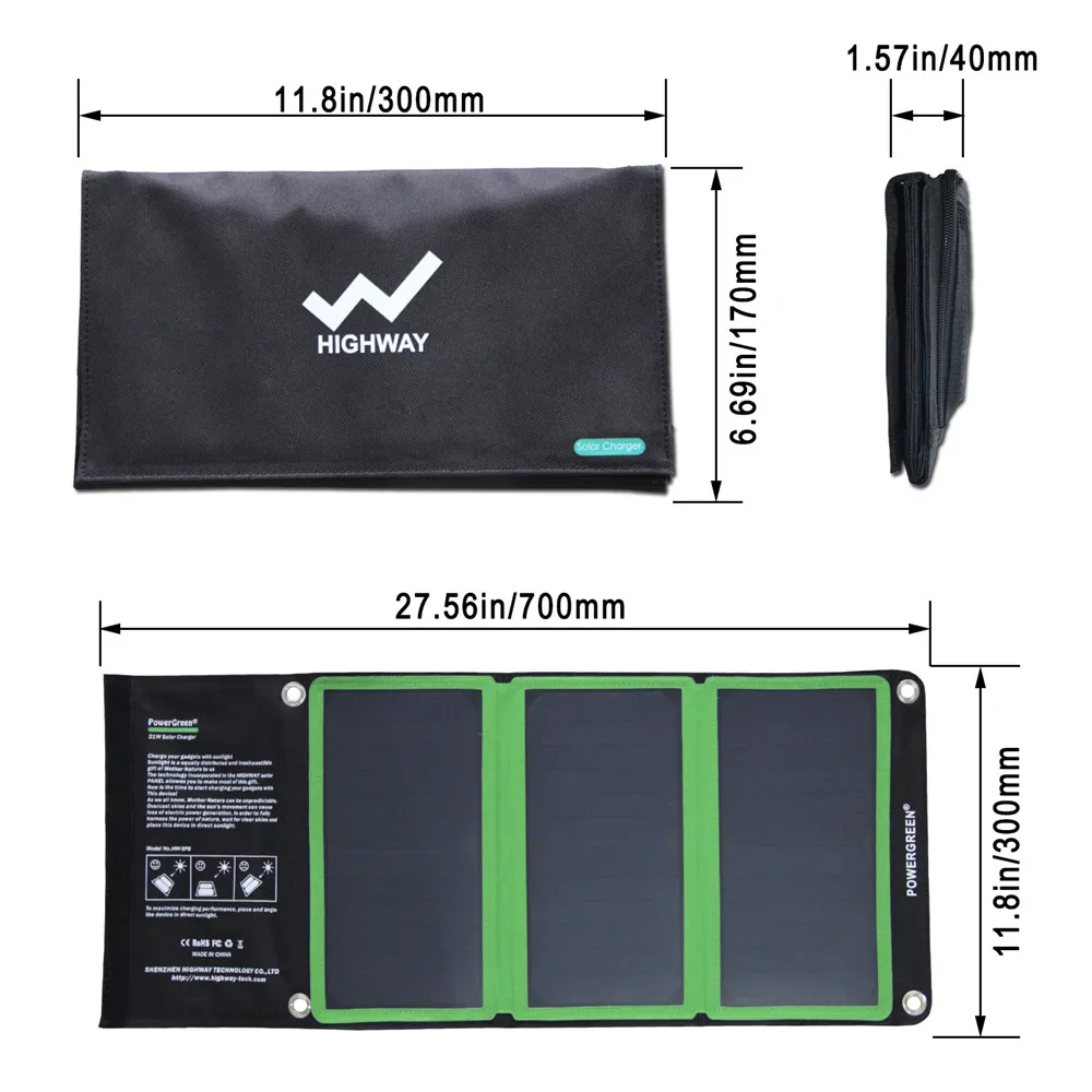 PowerGreen Electric Bike Solar Charger 21W Solar Panel Mobile Phone Solar Battery Folding Power Bnak