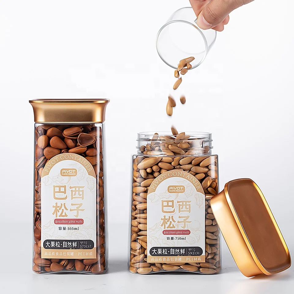 555ml 710ml High-end square Package PET Food Grade Pine Nut Almond Kernel Nuts Pet Plastic Bottle