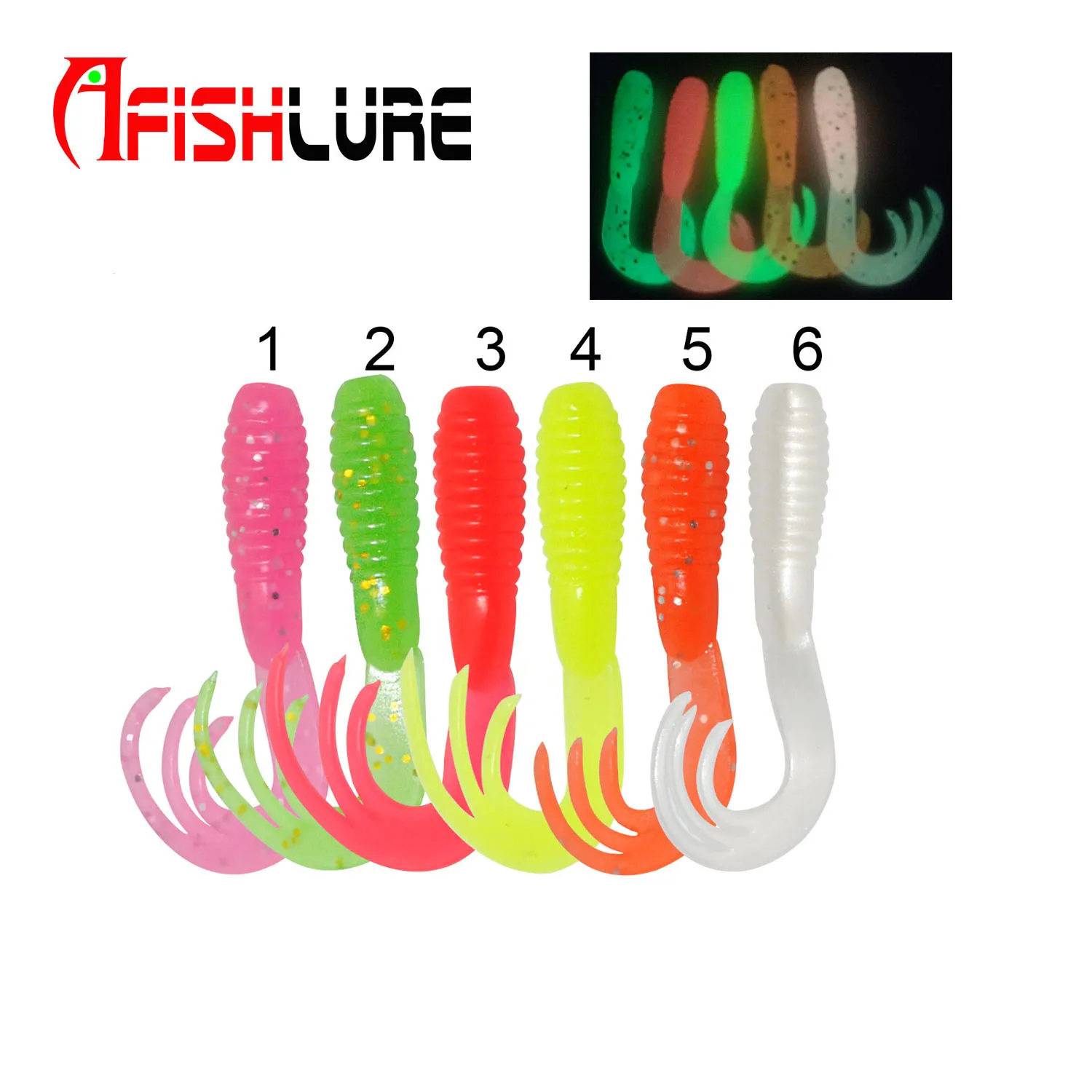 Luminous Small Coiled Tail Soft Worm 38mm 0.7g 15pcs a Bag Mini Tri Tail Soft Lure Baits Plastic Fishing Lure