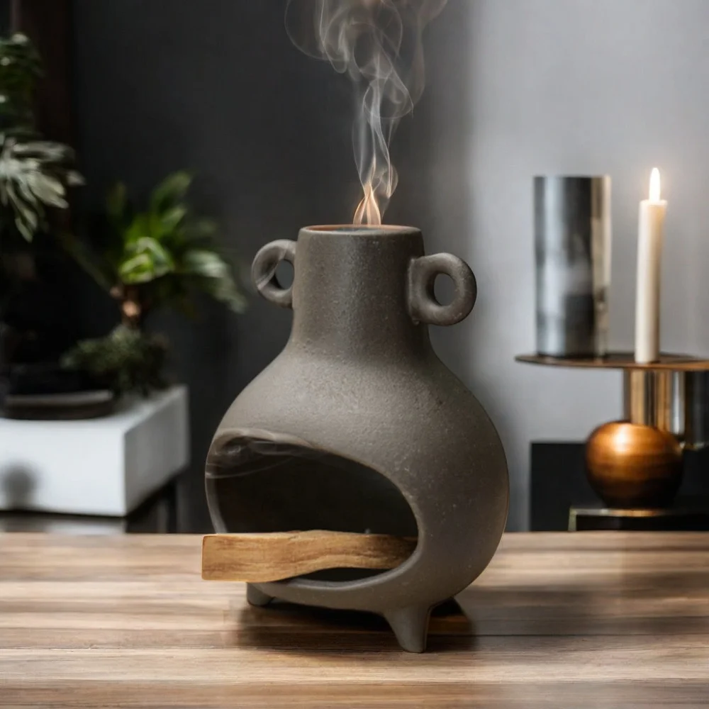 CELION Ceramic meditation incense burner Ceramic meditation holy wooden frame tray burner