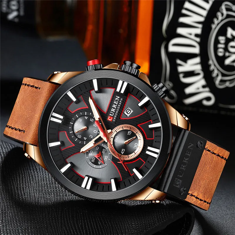 CURREN 8346 Watch Chronograph Sport Mens Watches Quartz Clock Leather Male Wristwatch Relogio Masculino Fashion Gift for Men