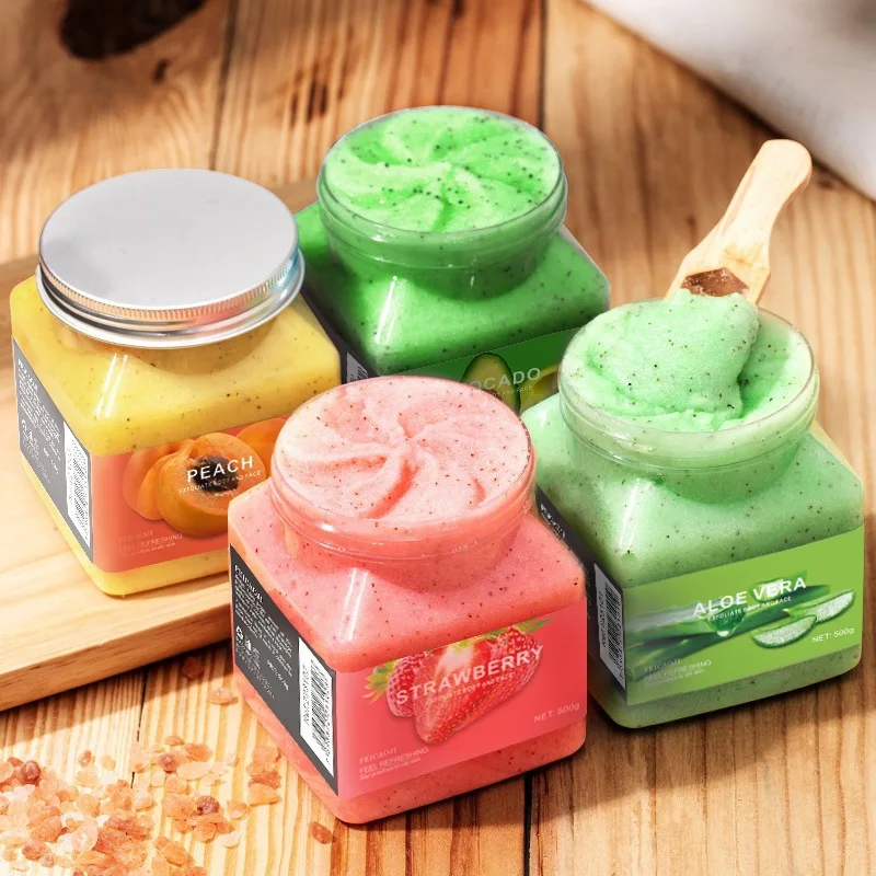 Fruit Sea Salt Body Scrub Skin Smooth Softens Cuticles Sugar Avocado Strawberry Apricot Sherbet Face Moisturizing Exfolianting