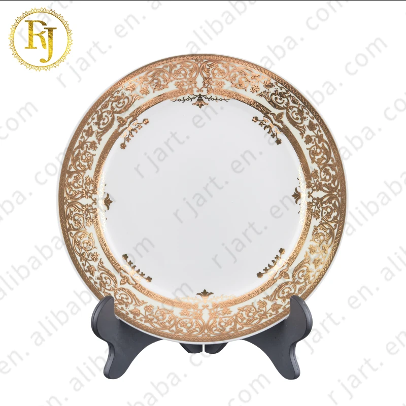 Muslim Delicate Pattern Design Ceramic Dinner Plate Kazak Skidki Chinni Idishlar Posuda Luxury Gold Bone China Dinnerware Sets