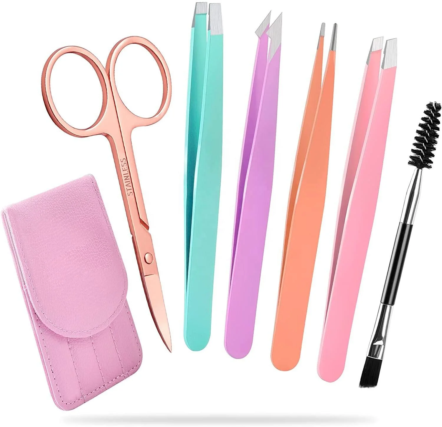 6 Pcs Tweezers Set for Women  Makeup Kit for Eyebrows with Curved Scissors