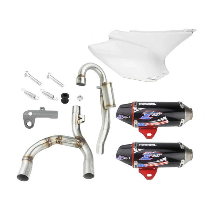 Dirt Pit Bike Motocross Complete Dual Exhaust Twin Muffler Pipes System with Bracket + Rear Air Cover For Honda CRF230 CRF150 F